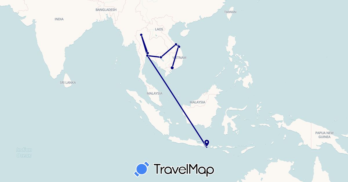 TravelMap itinerary: driving in Indonesia, Cambodia, Thailand, Vietnam (Asia)